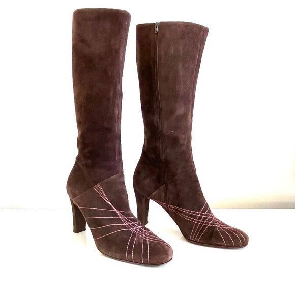Nancy Nancy Shoes - Nancy Nancy Brown Suede Leather Knee High Boots Made in Italy Women's 39